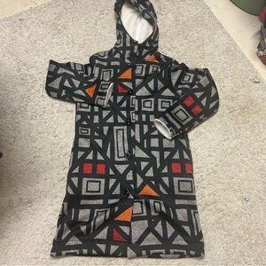 Graniph Geometric Print Hooded Coat Fleece Lined Button Front Jacket US M Pocket